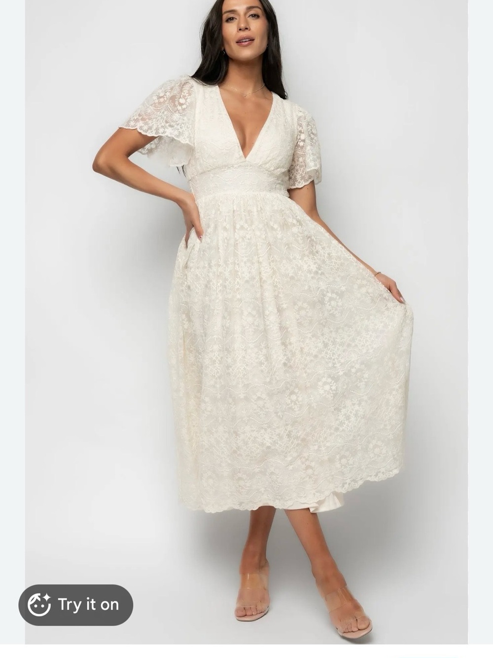 Baltic Born Ivory Lace V‑Neck Midi Dress